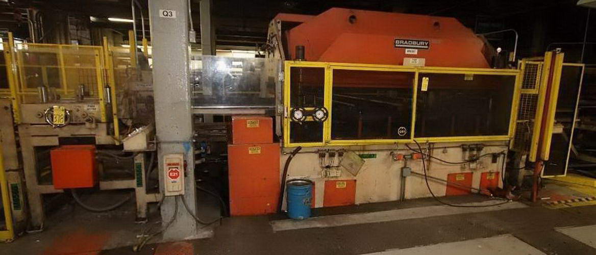 80 Ton BRADBURY 4-Post Press, 1 Str, 28.5 SH, 5 Adj, 100 x 52 Die, 20 HP