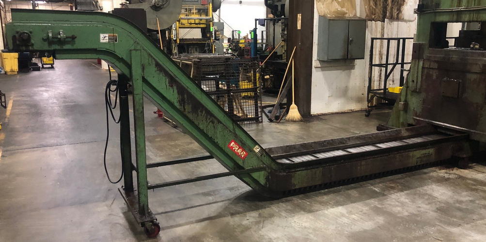 16 x 14' PRAB Scrap Conveyor, 8' Base Leg, 74 Rise, 2' Discharge