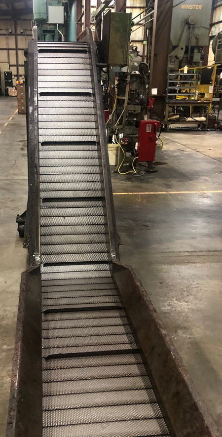 16 x 14' PRAB Scrap Conveyor, 8' Base Leg, 74 Rise, 2' Discharge